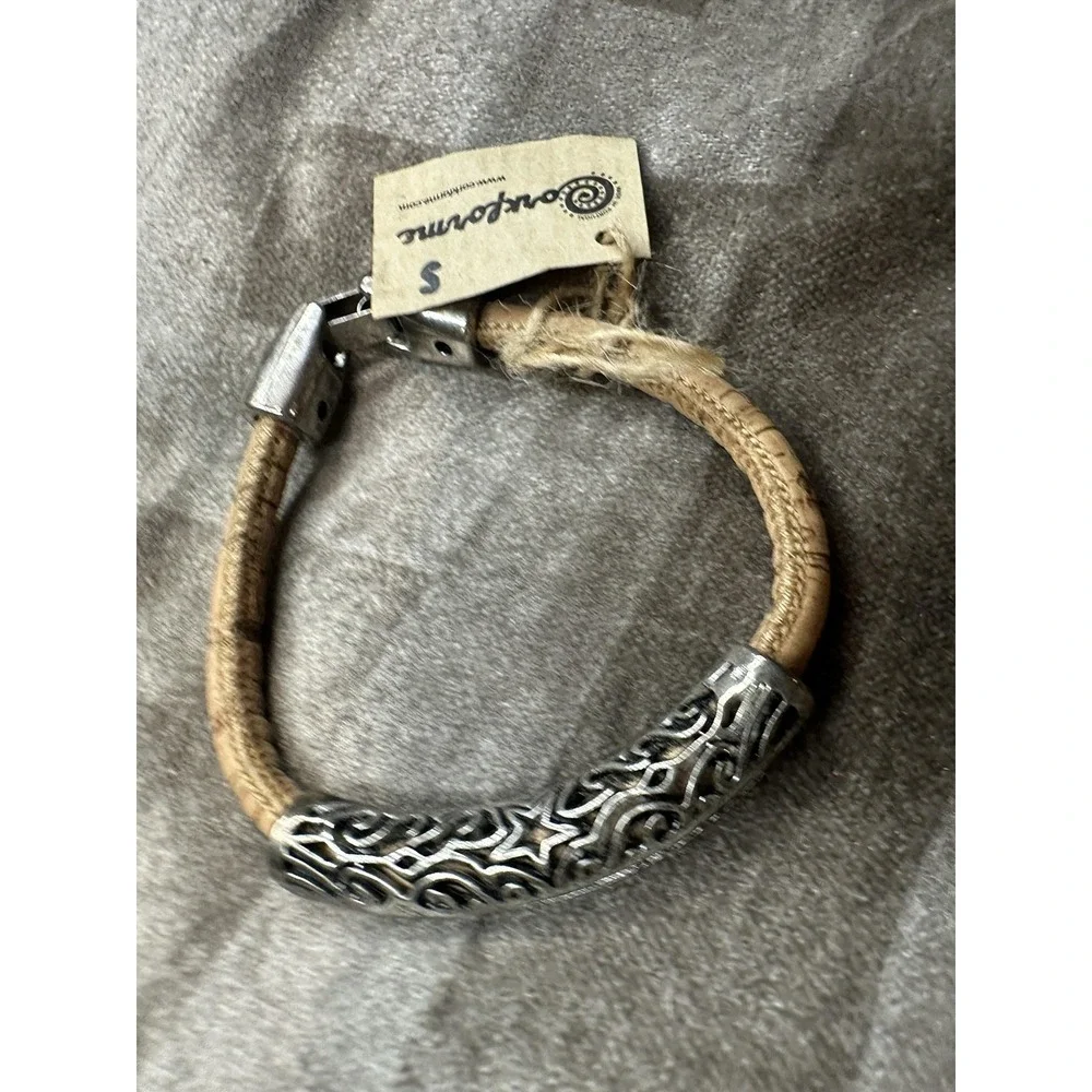 Corkforme Cork Bracelet Small Silver Tone Bar Made In Portugal Unisex Jewelry‎
